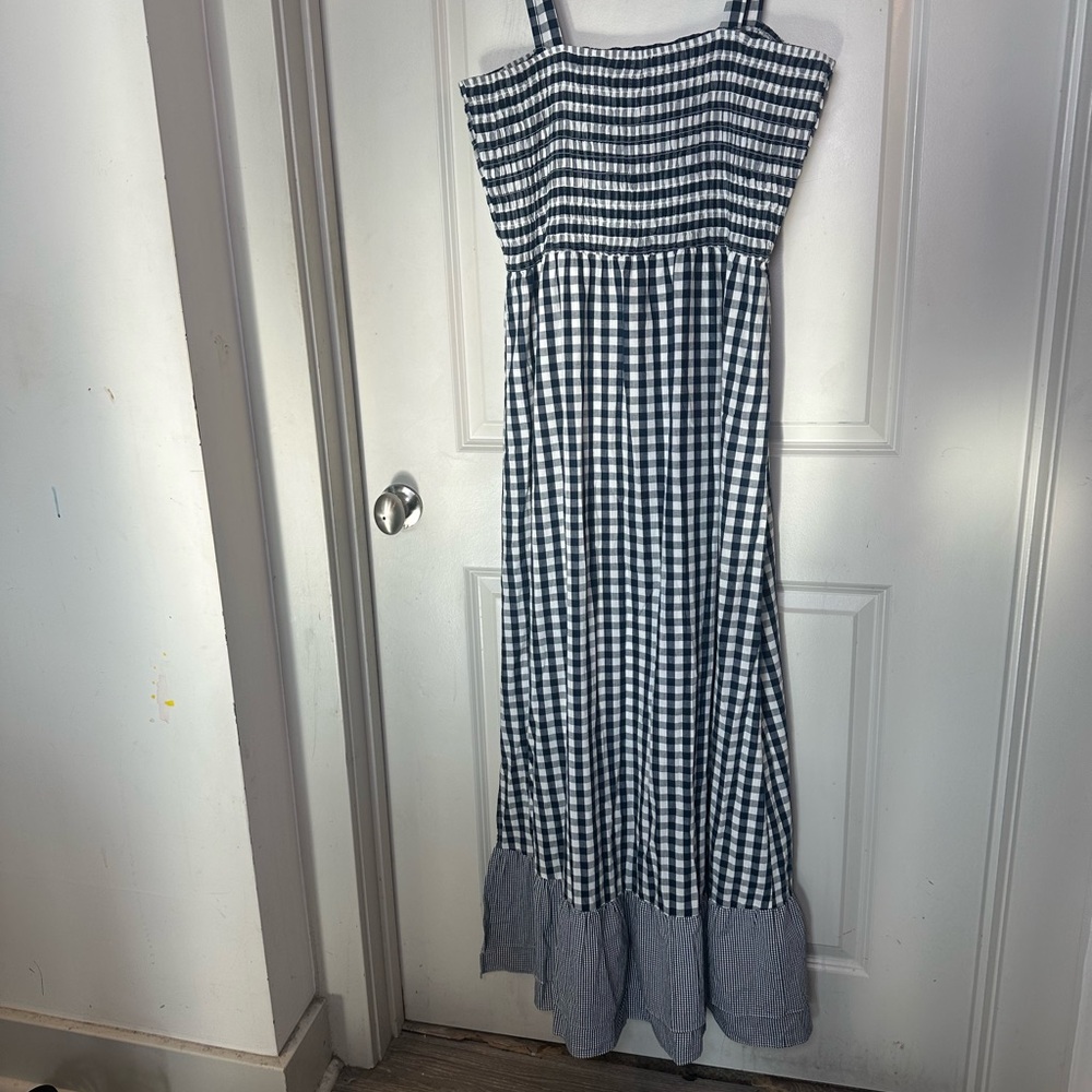 Amalli Talli Blue/White Gingham Check Cotton Smocked Front Maxi Tall Dress, XL - Picture 11 of 11